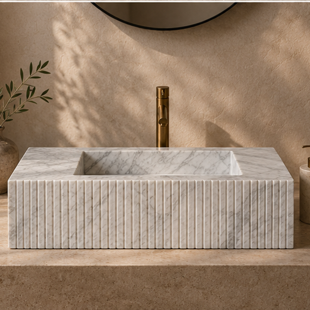 Volakas White Fluted Monolithic Slab Basin