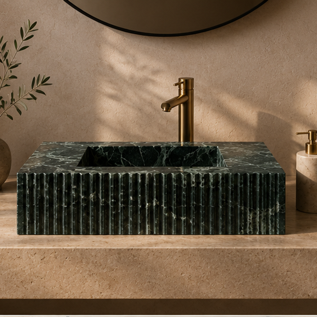 Verde Alpi Fluted Monolithic Slab Basin