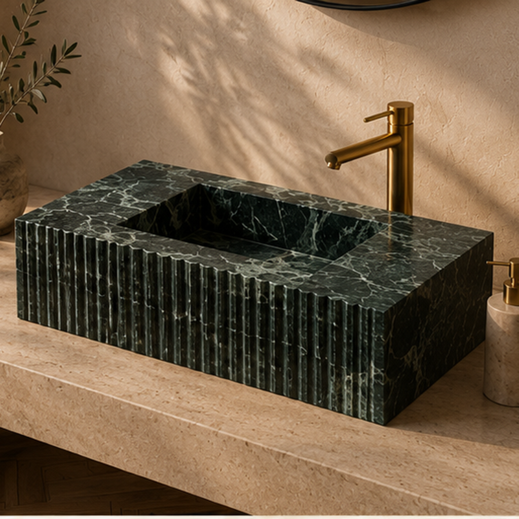 Verde Alpi Fluted Monolithic Slab Basin