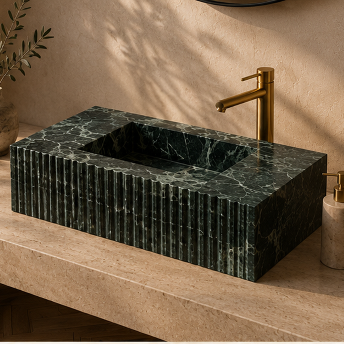 Verde Alpi Fluted Monolithic Slab Basin