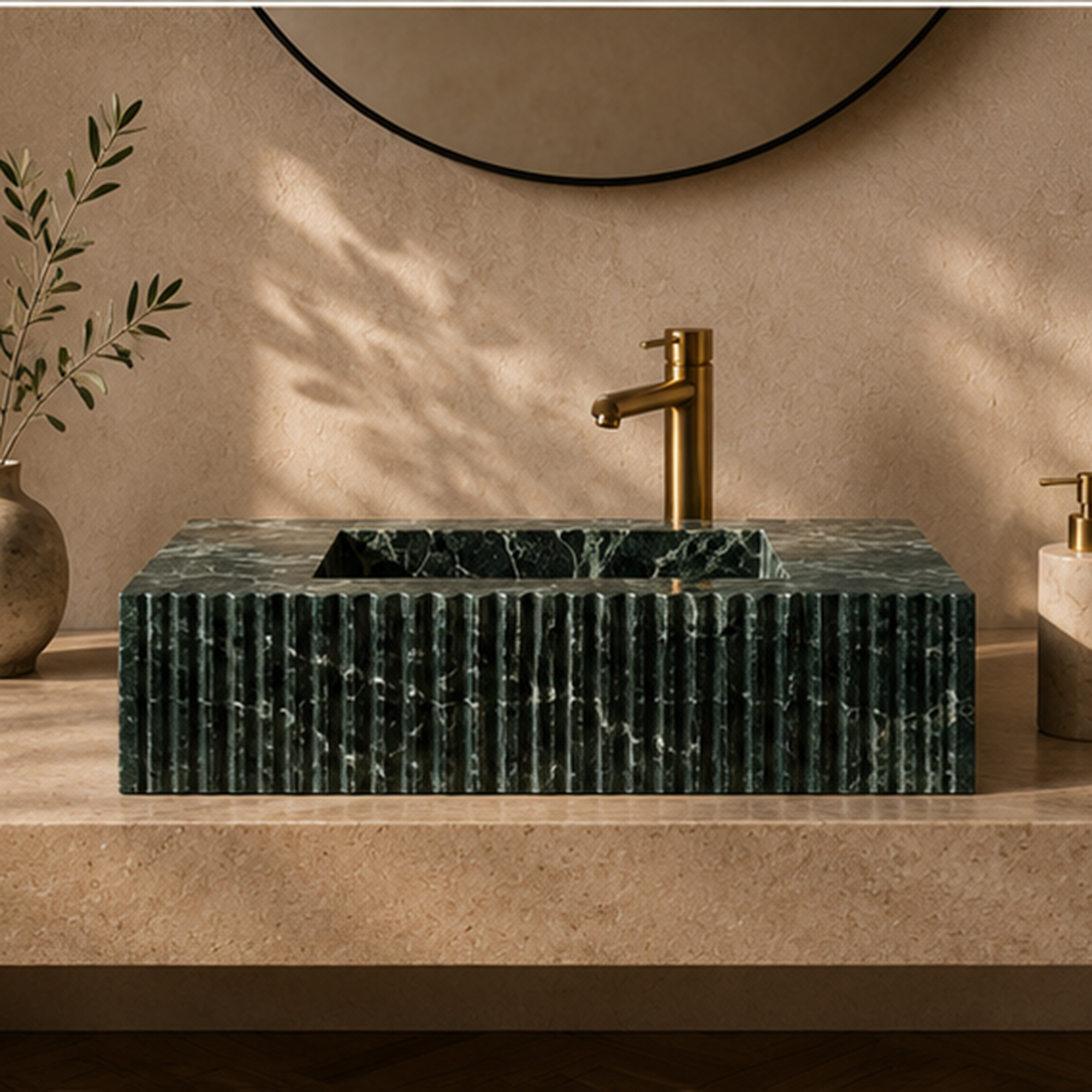 Verde Alpi Fluted Monolithic Slab Basin