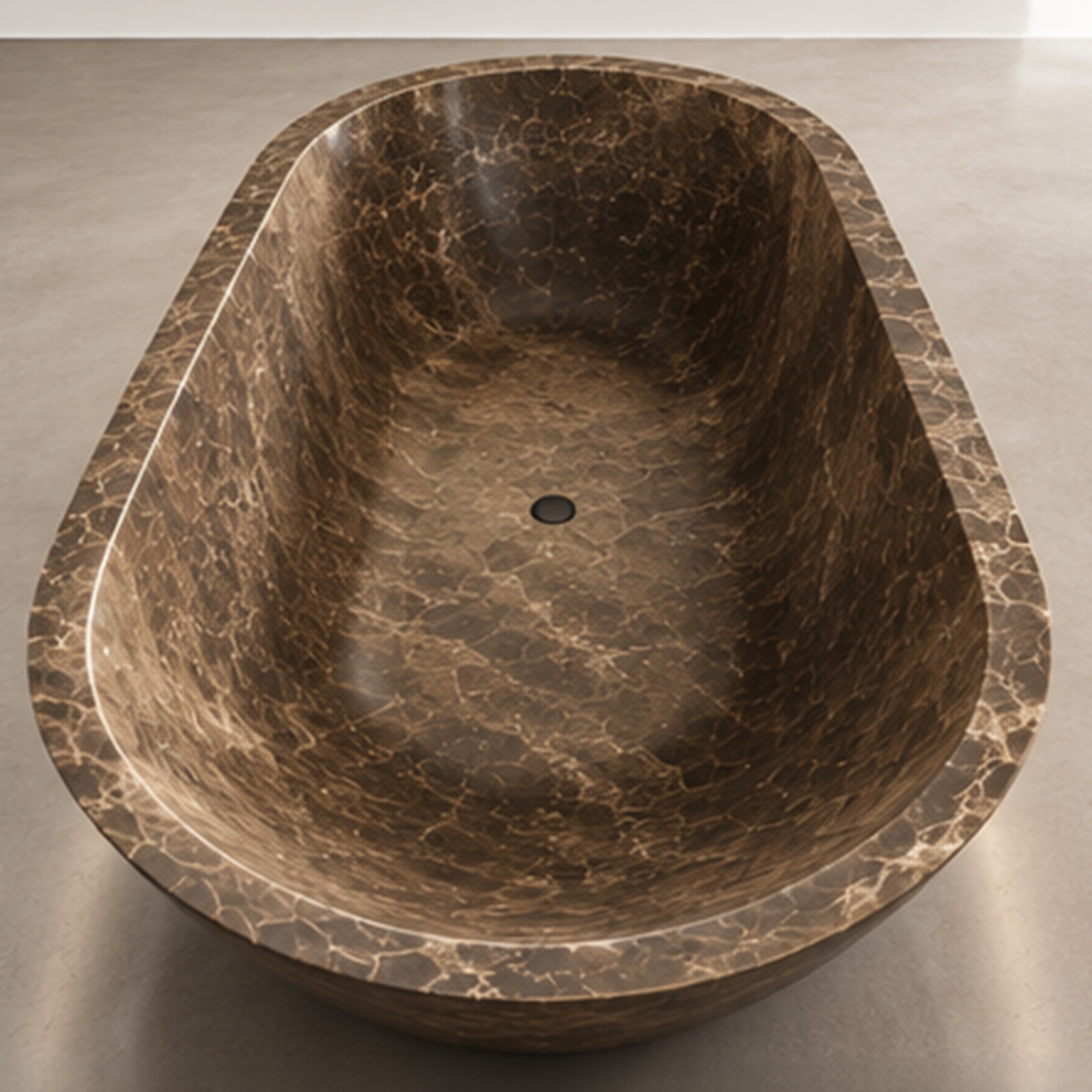 Dark Emperador Marble Elliptical Bathtub – marble bathtubs, freestanding bath, free standing bath, soaking tub, deep bathtubs