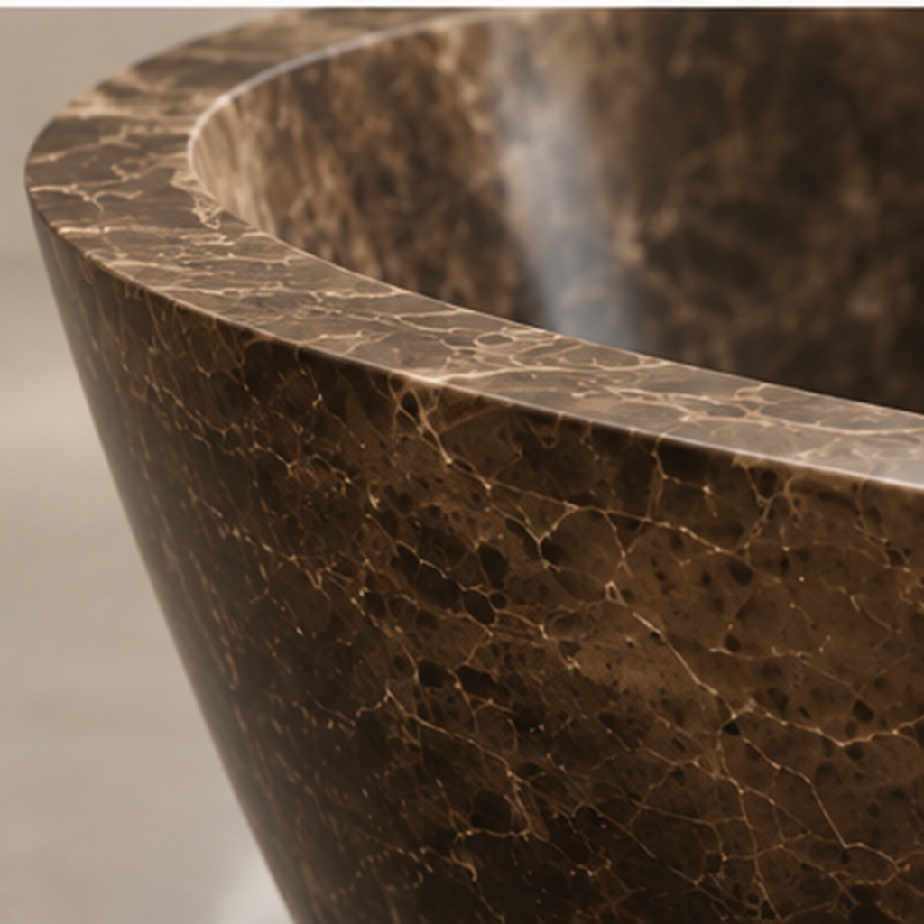 Dark Emperador Marble Elliptical Bathtub – marble bathtubs, freestanding bath, free standing bath, soaking tub, deep bathtubs