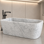 Carrara White Monolithic Freestanding Bathtub – marble bathtubs, freestanding bath, free standing bath, stand alone bathtubs, soaking tub