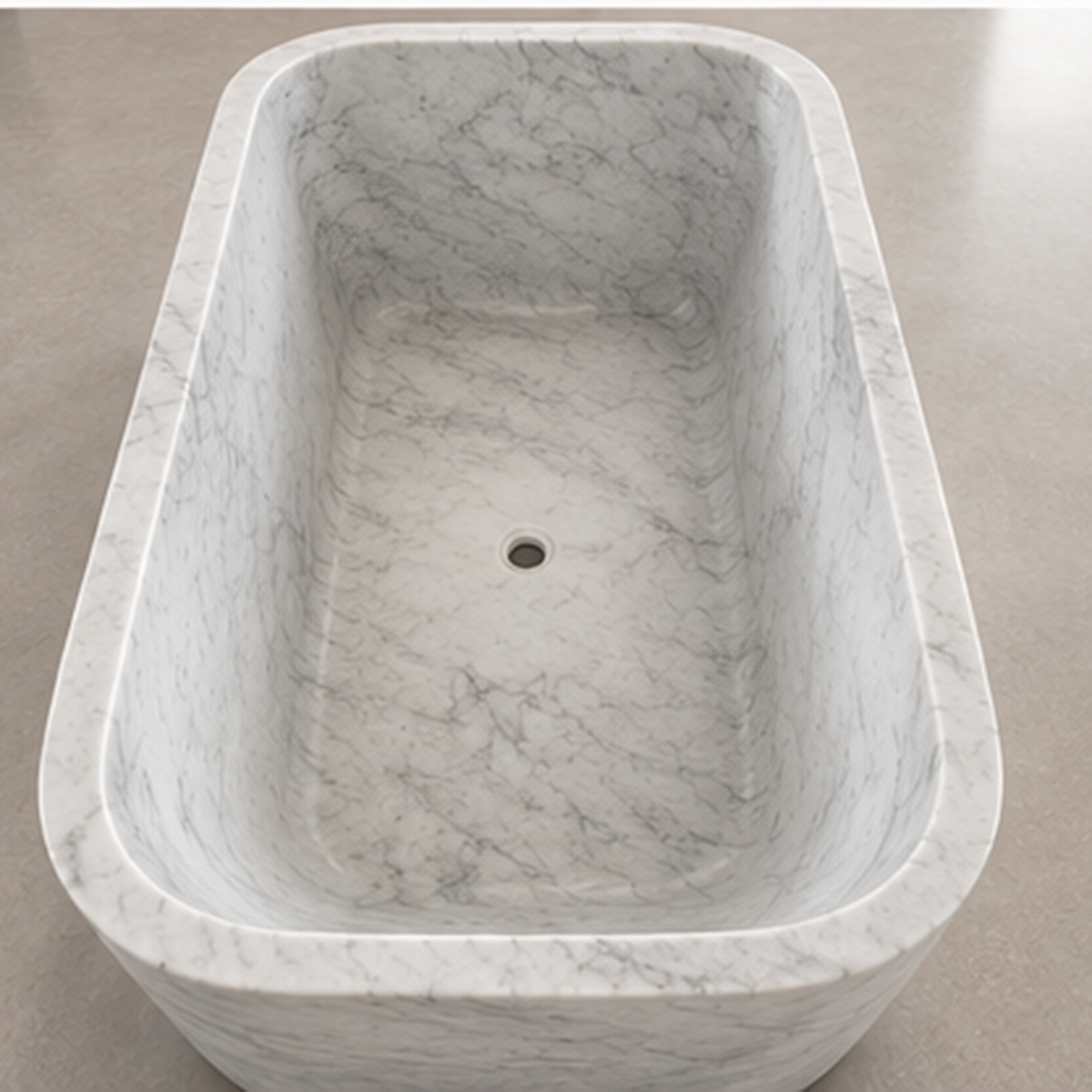 Carrara White Monolithic Freestanding Bathtub – marble bathtubs, freestanding bath, free standing bath, stand alone bathtubs, soaking tub