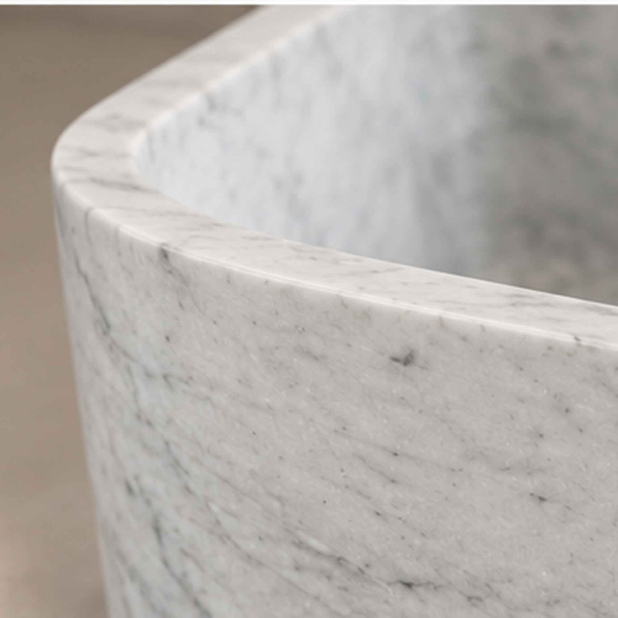 Carrara White Monolithic Freestanding Bathtub – marble bathtubs, freestanding bath, free standing bath, stand alone bathtubs, soaking tub