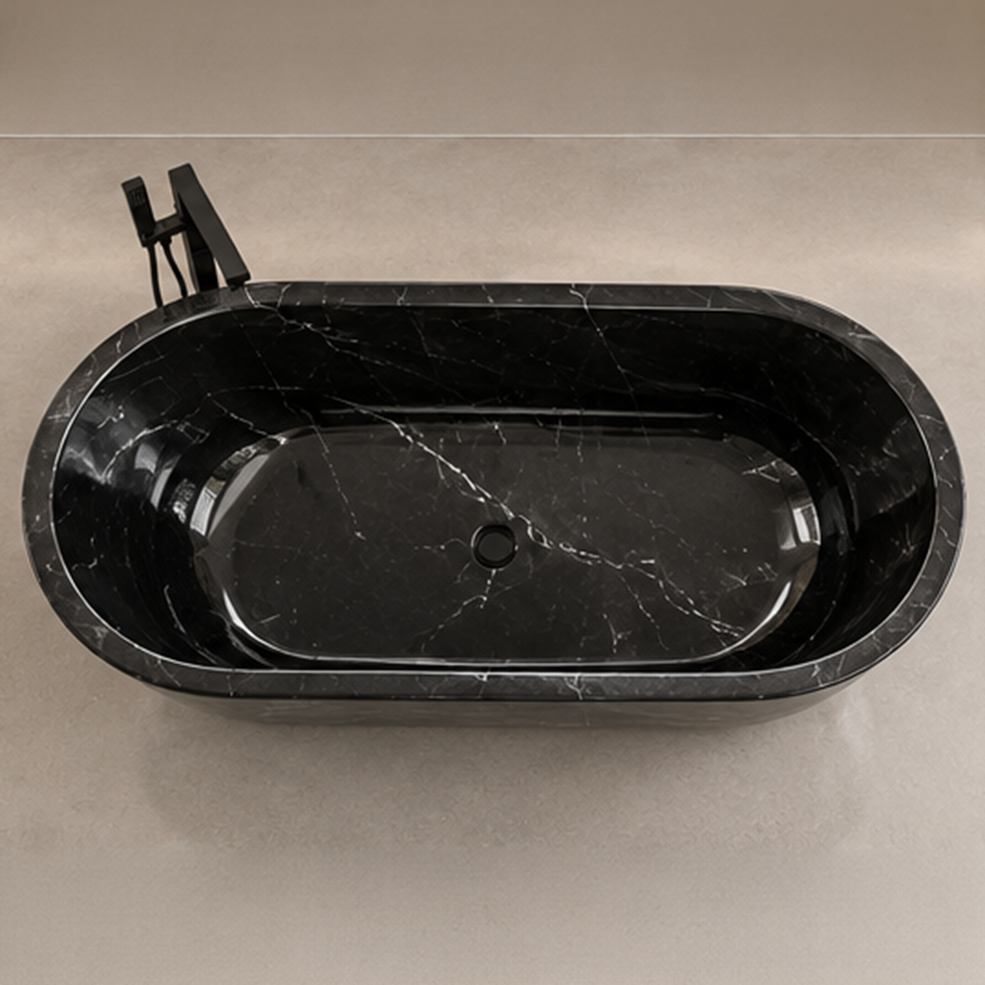 Moroccan Black Marquino Marble Elliptical Bathtub – marble bathtubs, freestanding bath, free standing bath, soaking tub, deep bathtubs